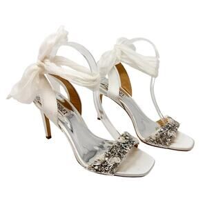 Badgley Mischka Bobbie Jeweled Crystal Ankle Wrap Sandal Heels US 8.5